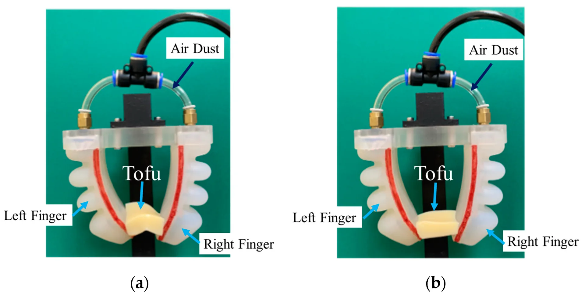 The cast-silicone soft gripper holding a delicate object intact